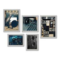 Kit Com 5 Quadros Decorativos - Música - Studio Gravação - Sala - 369kq01b