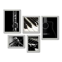 Kit Com 5 Quadros Decorativos - Música Violão Piano - 042kq01b
