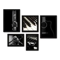 Kit Com 5 Quadros Decorativos - Música Violão Piano - 042kq01p - Allodi