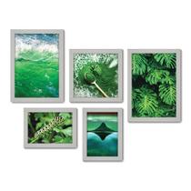 Kit Com 5 Quadros Decorativos - Paisagem Natureza Verde Folhas - 089kq01b