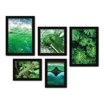 Kit Com 5 Quadros Decorativos - Paisagem Natureza Verde Folhas - 089kq01p