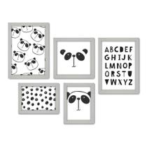 Kit Com 5 Quadros Decorativos - Panda Alfabeto Infantil - Baby - 313kq01b