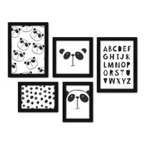 Kit Com 5 Quadros Decorativos - Panda Alfabeto Infantil - Baby - 313kq01p