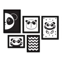 Kit Com 5 Quadros Decorativos - Panda - Infantil - Baby - Animais - Bebê - 312kq01p