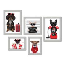 Kit Com 5 Quadros Decorativos - Pet Shop - Cachorro - Animais - Veterinário - 230kq01b
