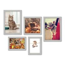 Kit Com 5 Quadros Decorativos - Pet Shop - Cachorro - Gato - Animais - Veterinário - 228kq01b