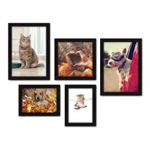 Kit Com 5 Quadros Decorativos - Pet Shop - Cachorro - Gato - Animais - Veterinário - 228kq01p