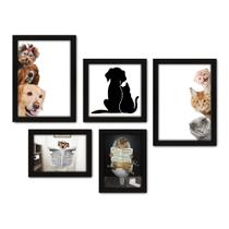 Kit Com 5 Quadros Decorativos - Pet Shop - Cachorro - Gato - Animais - Veterinário - 229kq01p
