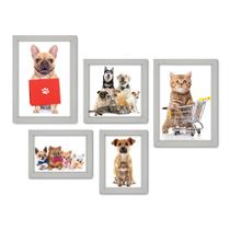 Kit Com 5 Quadros Decorativos - Pet Shop - Gatos - Cachorros - Animais - Veterinário - 259kq01b
