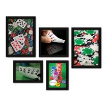 Kit Com 5 Quadros Decorativos - Poker - Pôquer - Cartas - Baralho - 241kq01p