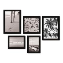 Kit Com 5 Quadros Decorativos - Praia Coqueiro Surfista - 032kq01p