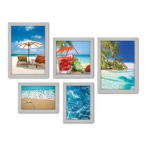 Kit Com 5 Quadros Decorativos - Praia - Mar - Férias - Viagem - 346kq01b