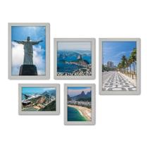 Kit Com 5 Quadros Decorativos - Rio de Janeiro - Cristo - Corcovado - Viagem - 358kq01b