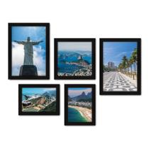 Kit Com 5 Quadros Decorativos - Rio de Janeiro - Cristo - Corcovado - Viagem - 358kq01p