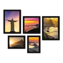 Kit Com 5 Quadros Decorativos - Rio de Janeiro - Cristo - Corcovado - Viagem - 360kq01p