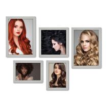 Kit Com 5 Quadros Decorativos - Salão de Beleza - Cabeleireiro - Cores de Cabelo - 245kq01b
