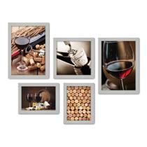 Kit Com 5 Quadros Decorativos - Vinho - Wine - Bebidas - 225kq01b