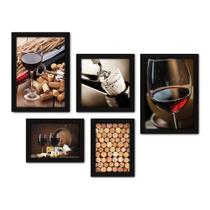 Kit Com 5 Quadros Decorativos - Vinho - Wine - Bebidas - 225kq01p
