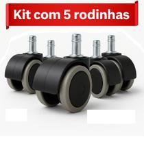 Kit Com 5 Rodízios Rodinhas Para Cadeira de Escritório Gamer Poliuretano Anti-risco Pino Kit Com 5 Rodízios Rodinhas Para Cadeira de Escritório Gamer Poliuretano Anti-risco Pino