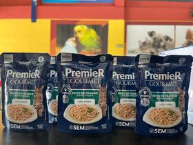 Kit com 5 sachê Premier Gourmet para Gatos Sabor Peito de Frango e Arroz Integral, Premier Pet, 70g