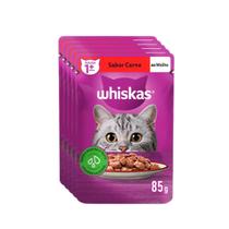 Kit com 5 Sachês Whiskas Carne ao Molho 85g Alimento Úmido para Gatos Adultos