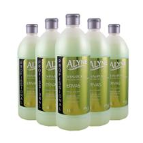 Kit com 5 Shampoo Alyne Salon Ervas Profissional Nutre Fortalece S/ Parabenos 1L