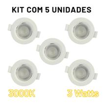 Kit com 5 Spot LED de Embutir no Gesso 3W 3000K Amarelo Redondo Bivolt - AVANT