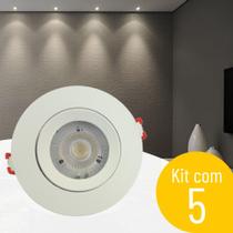 Kit com 5 spot Luminária Led 5w embutir redondo 4000k branco neutro