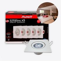 Kit Com 5 Spots Led Embutir Quadrado 5w 6500k Branco Avant