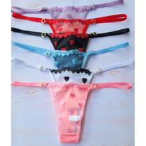 kit com 5 tanga Calcinha bordado de coração fio duplo Alças de coração reguláveis kit com 5 tanga Calcinha bordado de coração fio duplo Alças de coração reguláveis