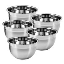 Kit Com 5 Tigela Bowl Bacia Aço Inox 26cm Conjunto Saladeira Cozinha Profissional - Top Rio