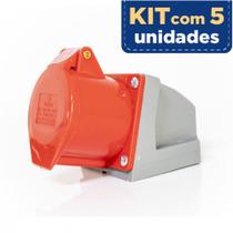 Kit Com 5 Tomada Industrial Sobrepor 3p+t 32a 380v 6h Vm Ip-44Tss-4206 Soprano