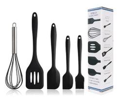 Kit Com 5 Utensílios De Cozinha Silicone Cabo Silicone