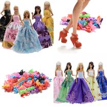 Kit Com 5 Vestidos Festa + 50 Pares de Sapatos Sem Repetição Para Bonecas