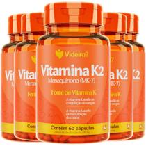 Kit com 5 vitamina k2 menaquinona mk-7 1 cápsula ao dia 100% idr total 300 cápsulas - videira7