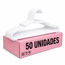 Kit com 50 Cabides Adulto Branco Organizador Roupa Plástico Kit com 50 Cabides Adulto Branco Organizador Roupa Plástico