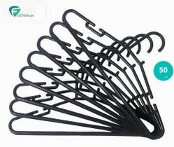 Kit Com 50 Cabides Plástico Preto Adulto Camisa Vestido