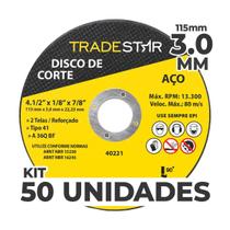 Kit Com 50 Disco De Corte Metal 115X3,0 Mm Furo 22/23 Mm