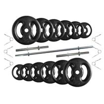 Kit com 50 Kg de Anilhas Ferro Fundido + Barras de Supino e Halteres