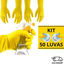 Kit com 50 Luvas de Limpeza - Luva de Limpeza de Borracha Látex Multiuso Amarela Antiderrapante Antideslizante para Faxina Lavar Banheiro Lavar Louça - vabene
