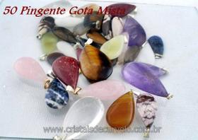 Kit com 50 Pingentes de Gota em Pedra Natural Lapidada - Montagem Flash Dourado Atacado Kit com 50 Pingentes de Gota em Pedra Natural Lapidada - Montagem Flash Dourado Atacado