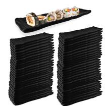 Kit com 50 Pratos Quadrados Concavo 15 Cm para Sushi em Melamina / Plastico Preto Bestfer