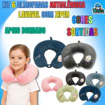 Kit com 6 Almofadas de Pescoço Sortidas Toque Aveludado e Apoio Ergonômico - Toy King