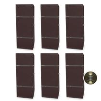 Kit com 6 Arandelas na cor Marrom Retangular 2 Frisos 2 Focos Soquete E27 - Bivolt Externa Mf116