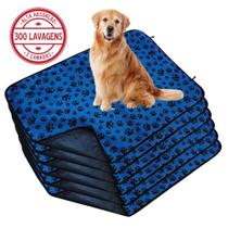 Kit com 6 Banheiro para Cães Tecido Ecológico 100x70 Patinha Azul c/Ganchos - 300 Lavagens Quality