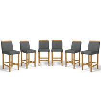 Kit Com 6 Banquetas Eloá Madeira Maciça Assento Estofado Para Bancada