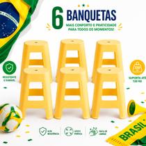 Kit com 6 Banquetas Empilhável Plástico Resistente Multiuso - Amarela Kit com 6 Banquetas Empilhável Plástico Resistente Multiuso - Amarela