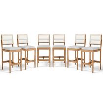 Kit Com 6 Banquetas Milena Madeira Maciça Assento Estofado Encosto De Tela Sintética Linho Cinza 407