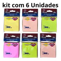 Kit com 6 Blocos Adesivos 76x76mm Autocolantes 100 Folhas Cores Sortidas Kit com 6 Blocos Adesivos 76x76mm Autocolantes 100 Folhas Cores Sortidas