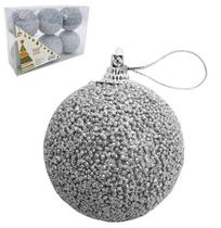 Kit Com 6 Bolas De Natal Luxo Prata Com Glitter 6cm Ø